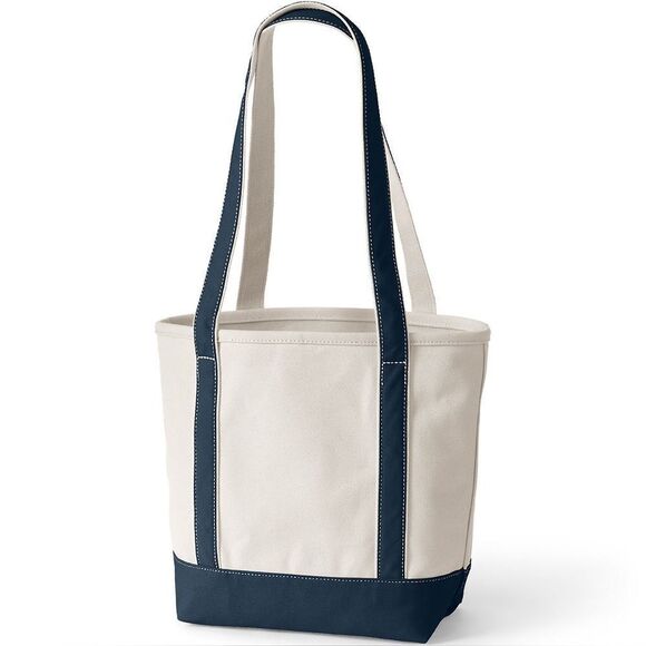 Land's End Canvas Tote Bag Cream Navy Pockets Embroidered Personalized Frankie L - Picture 1 of 17